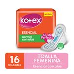 Toallas Femeninas Esencial Normal Con Alas Kotex Paq 16 Uni