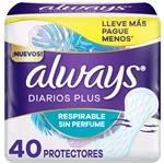 Protectores Diarios ALWAYS Respirable Sin Perfume Plus 40 Un