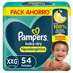 PAMPERS Baby Dry Hipoalergénico, Pañales Desechables Talle Xxg 54 Unidades
