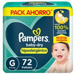 PAMPERS Baby Dry Hipoalergénico, Pañales Desechables Talle G 72 Unidades